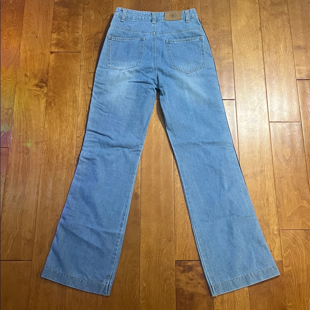 Daisy Street Flared Light Wash Jeans Size 10 Nautical Stripe Coastal Preppy - Picture 8 of 10